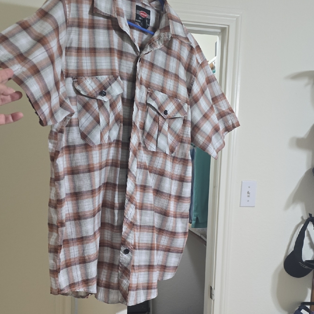 Men's Plaid Button Down Shirt - Brown and White